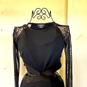 Bebe Black Dress with Sheer Mesh Sleeves